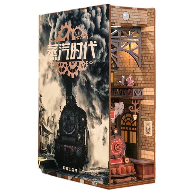 Age of Steam DIY book nook kit, replica of old England, a charming miniature craft 3d wooden puzzles inspired by Industrial Revolution, perfect for crafting enthusiasts and dollhouse collectors alike. Ideal for bookshelf decor of gift for history lovers