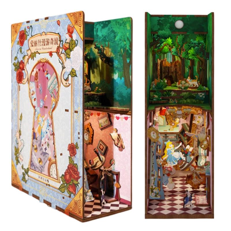 Alice In Wonderland - DIY Book Nook Kit - Wooden Bookshelf Insert Miniarure Diorama Kits