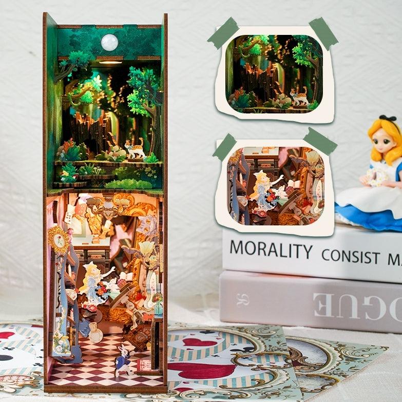 Alice In Wonderland - DIY Book Nook Kit - Wooden Bookshelf Insert Miniarure Diorama Kits