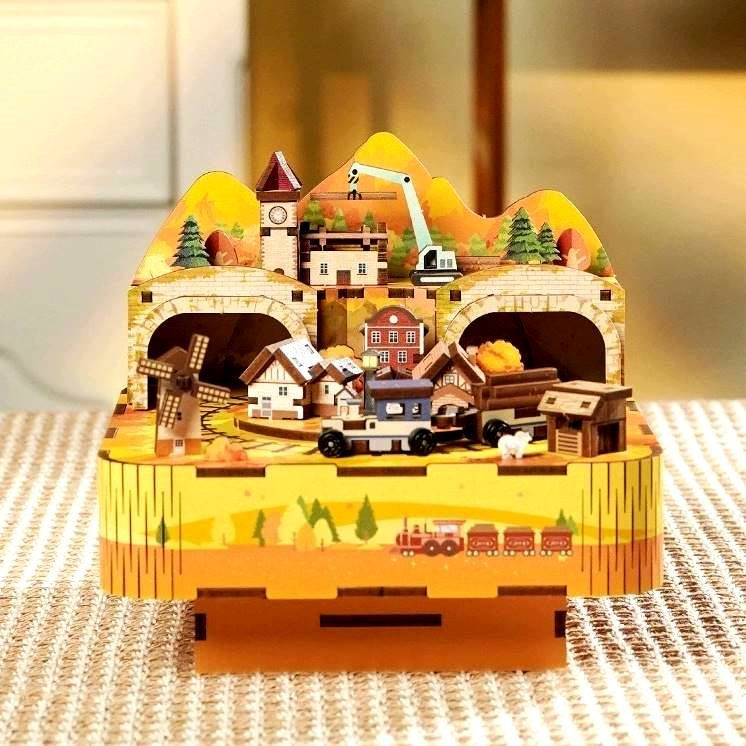 Stunning Wooden Music Box Autumn Fall Miniature Train 2024 Round