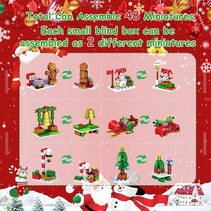 image displaying the total miniatures models of Christmas Tree Advent Calendar 24 Days Countdown Building Blocks Set