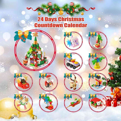 image displaying the 12 miniatures of the Christmas Tree Advent Calendar 24 Days Countdown Building Blocks Set