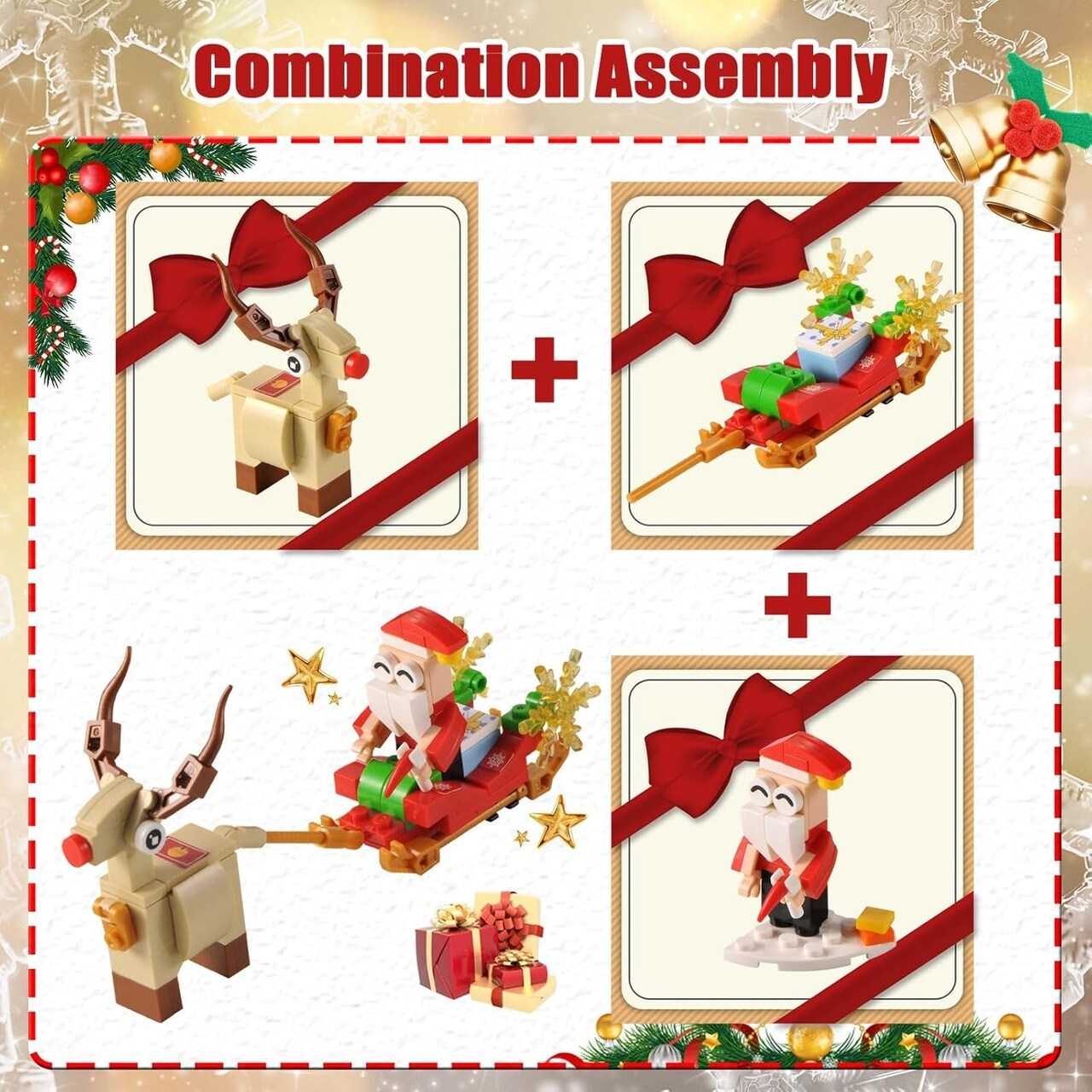 image displaying combination assembly of Christmas Tree Advent Calendar 24 Days Countdown Building Blocks Set