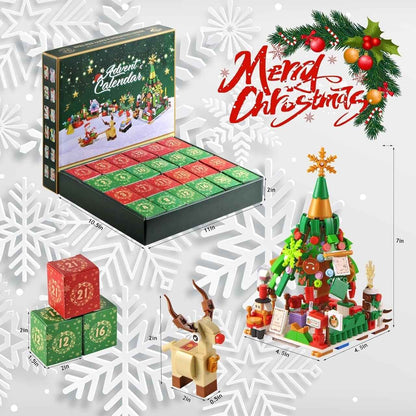 sizes of the package and models of Christmas Tree Advent Calendar 24 Days Countdown Building Blocks Set