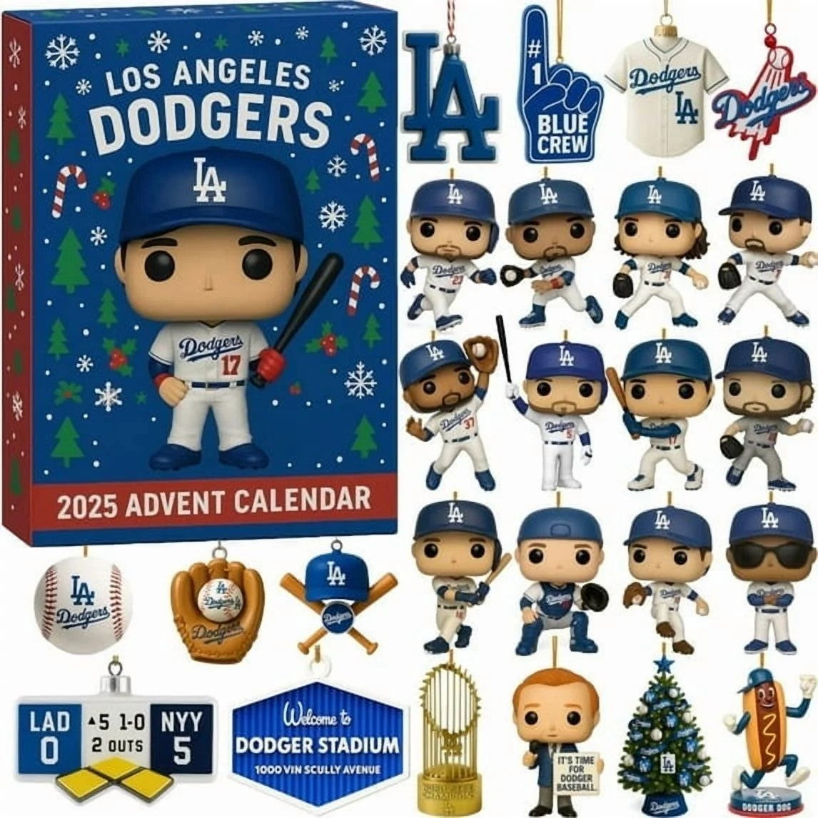 Los Angeles Dodgers 2025 Advent Calendar with figurines and festive design