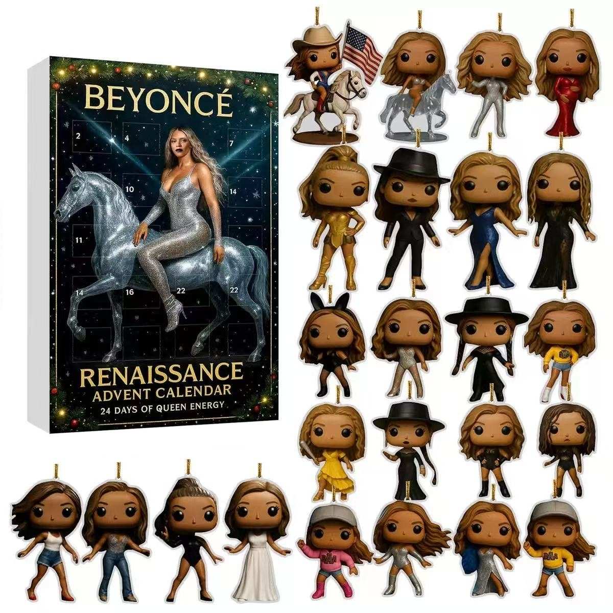 Beyoncé 'Renaissance' Advent Calendar with figurines of the artist in various poses.