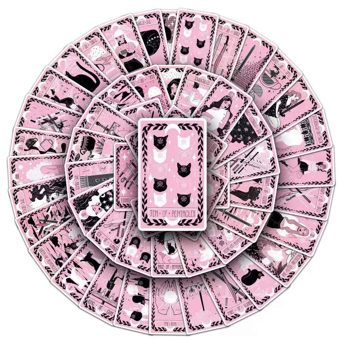 Set of traot card-themed stickers with pink and black design