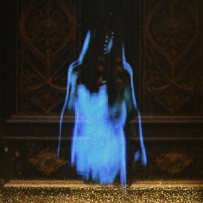 Digital ghost projection on a textured wall with decorative patterns