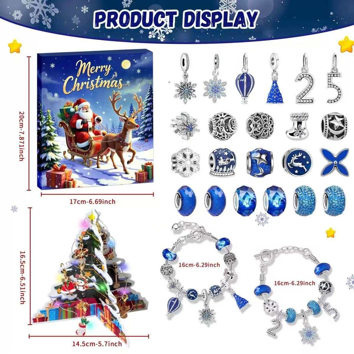 Blue Snowflake Christmas Advent Calendar Bracelet Set 2025