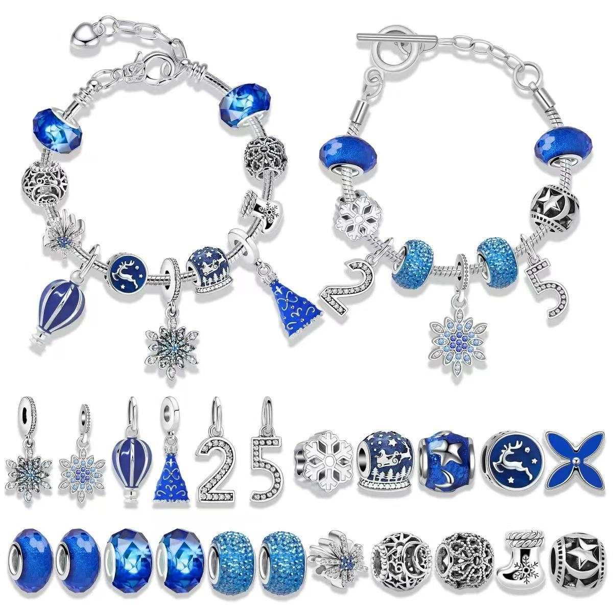 Blue Snowflake Christmas Advent Calendar Bracelet Set 2025