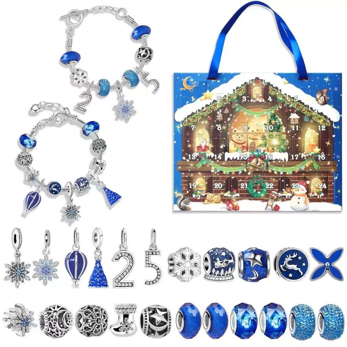 Blue Snowflake Christmas Advent Calendar Bracelet Set 2025