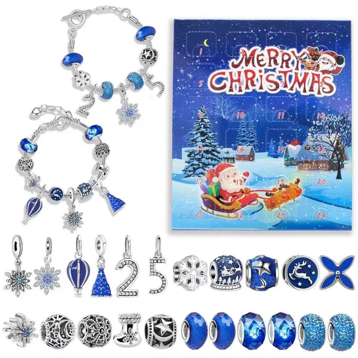 Blue Snowflake Christmas Advent Calendar Bracelet Set 2025