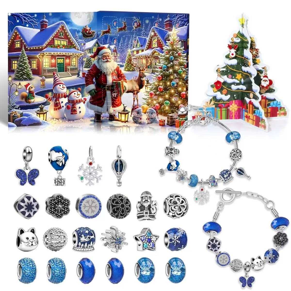 Blue Snowflake Christmas Advent Calendar Bracelet Set 2025