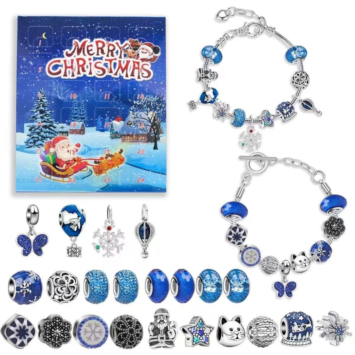 Blue Snowflake Christmas Advent Calendar Bracelet Set 2025