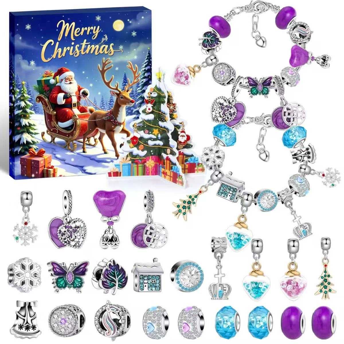 Blue Snowflake Christmas Advent Calendar Bracelet Set 2025