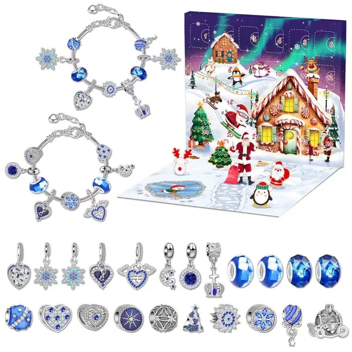 Blue Snowflake Christmas Advent Calendar Bracelet Set 2025