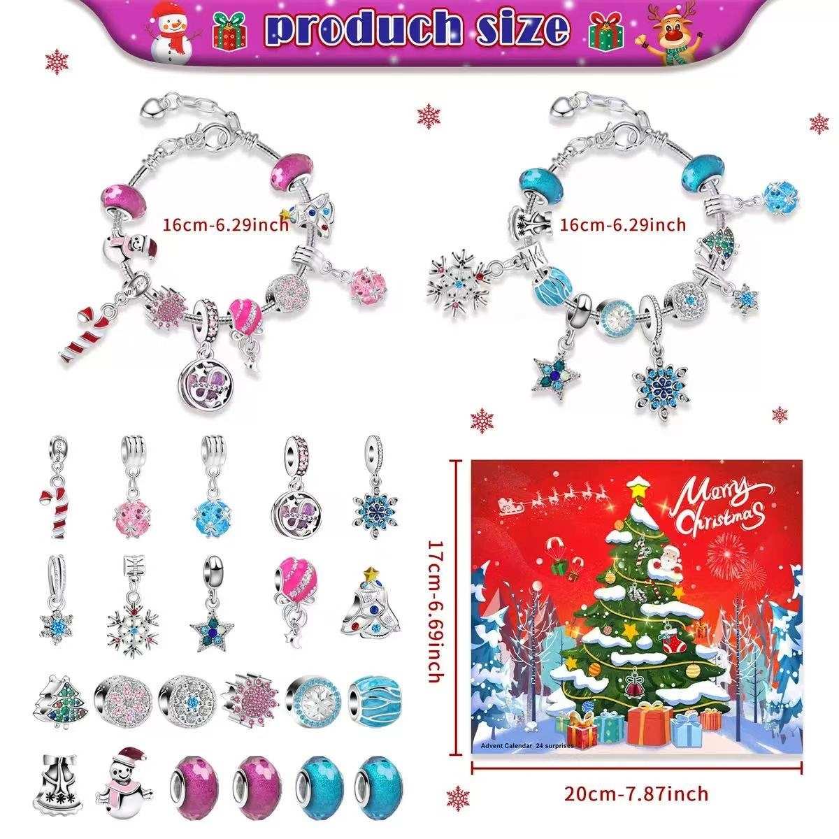 Blue Snowflake Christmas Advent Calendar Bracelet Set 2025
