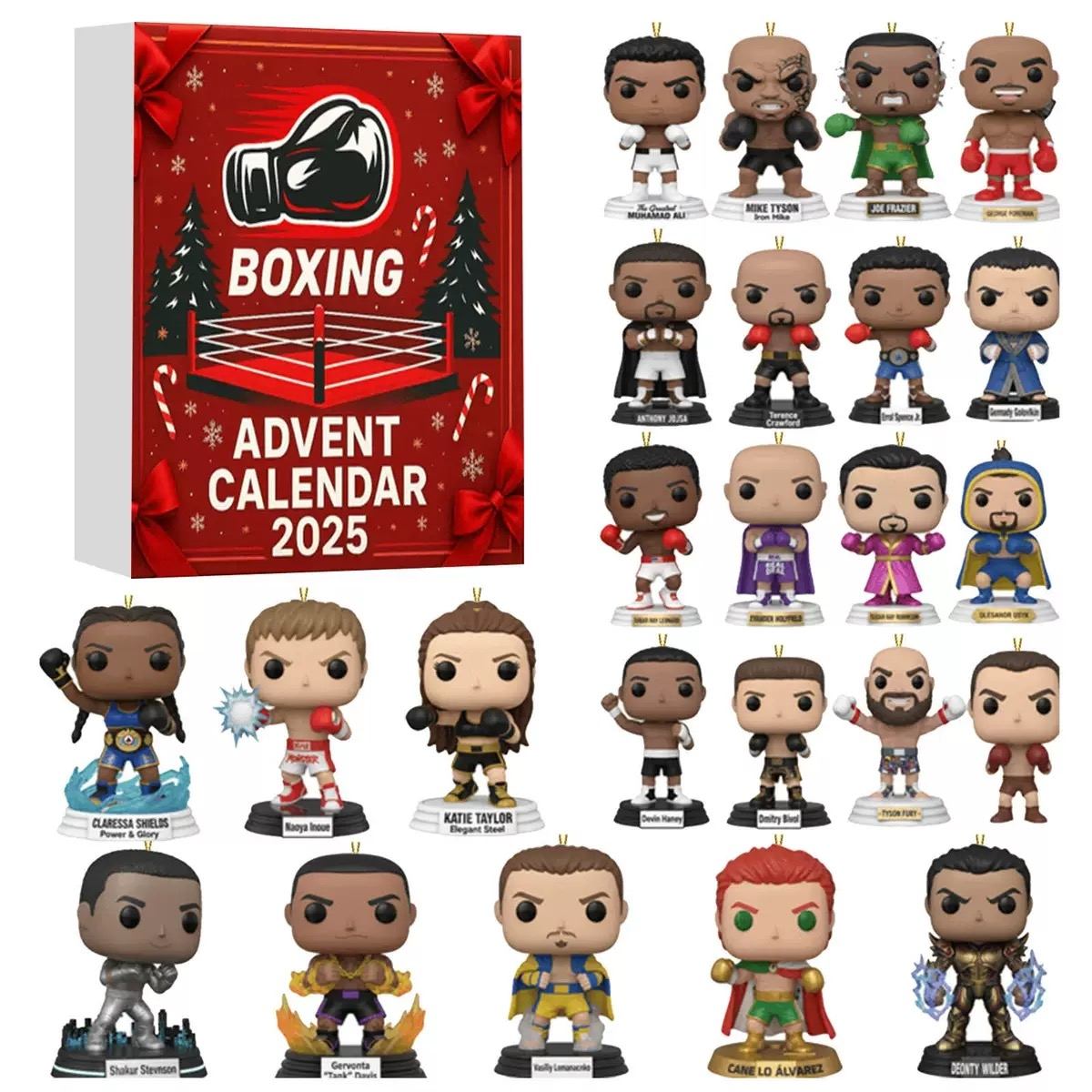 Boxing-themed Advent Calendar with figurines on a white background