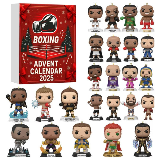 Boxing-themed Advent Calendar with figurines on a white background