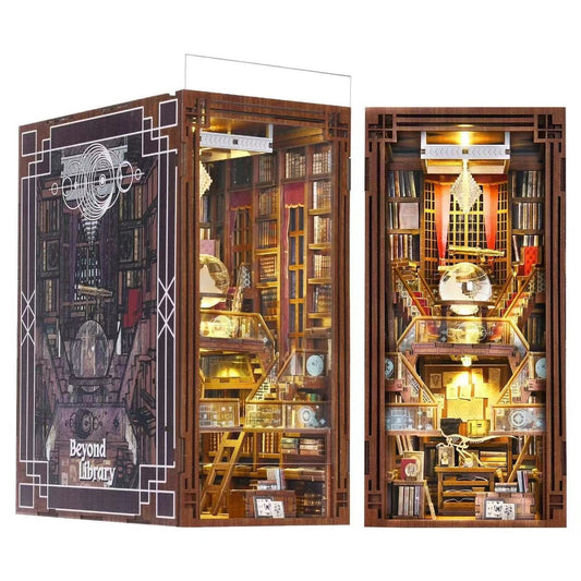 Beyond Library DIY Book Nook Kit, A charming miniature 3d wooden puzzles inspired by private library, perfect for bookshelf decor, and dollhouse collectors, or a gift for a fellow art and literature lovers.
