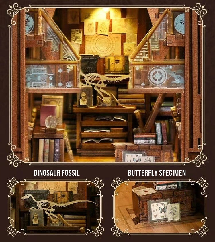 Beyond Library DIY Book Nook Kit, A charming miniature 3d wooden puzzles inspired by private library, perfect for bookshelf decor, and dollhouse collectors, or a gift for a fellow art and literature lovers. scene 2