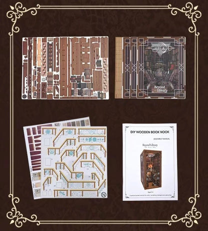 Beyond Library DIY Book Nook Kit, A charming miniature 3d wooden puzzles inspired by private library, perfect for bookshelf decor, and dollhouse collectors, or a gift for a fellow art and literature lovers. plywood pieces
