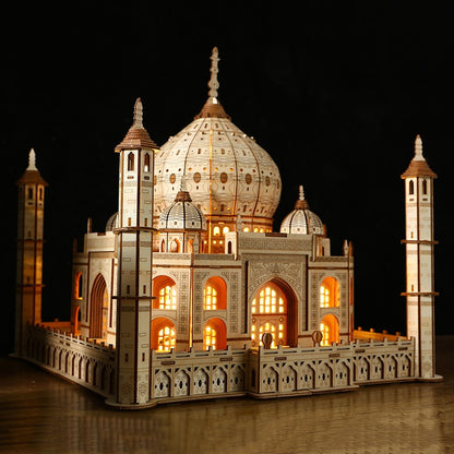 Castle DIY Miniature Crafts - 3D Wooden Mechanical Puzzle - Architecture Model Building Kit with light