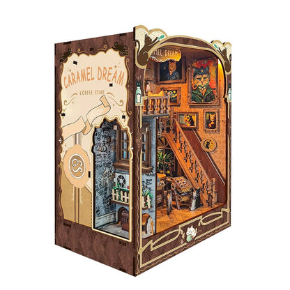 image displaying left side view of the Caramel Dreams Cat Cafe DIY Book Nook Kit