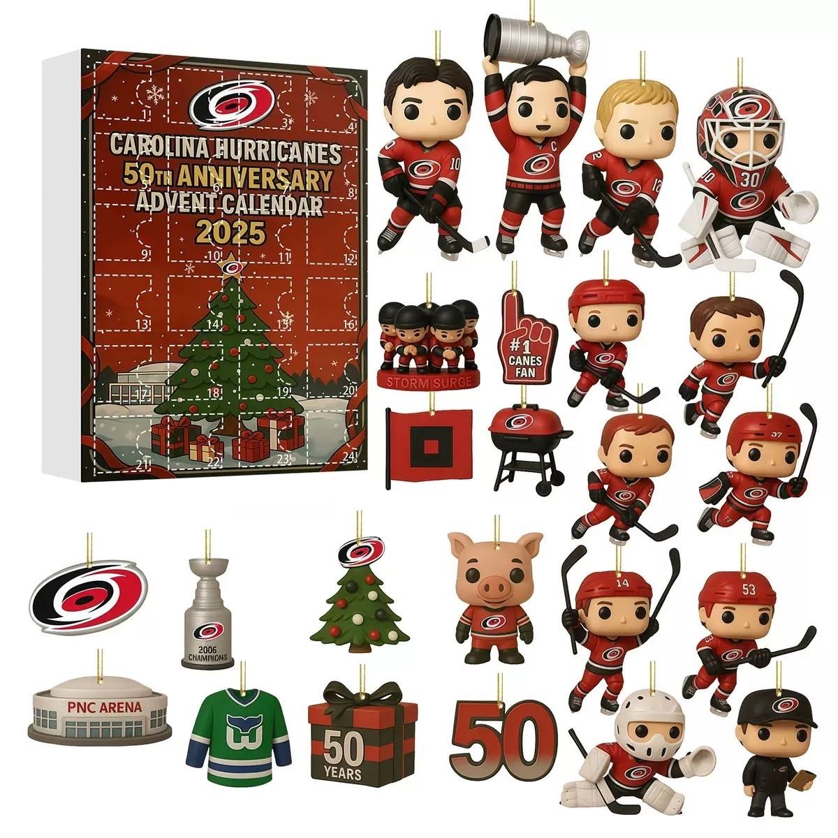 Carolina Hurricanes 50th Anniversary Advent Calendar with figurines and packaging