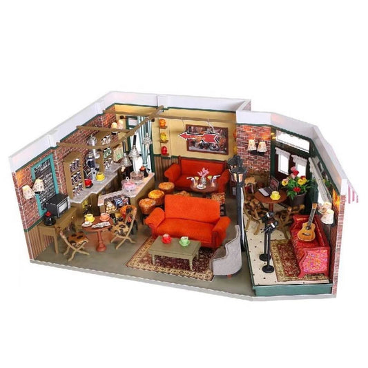 Central Perk DIY Dollhouse kit, a miniature house crafts inspired by the TV show "Friends", perfect for model building lovers, dollhouse collectors, home decor, A great DIY project for "Friends" fans.