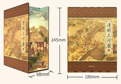 Cityscape of Song Dynasty DIY Book Nook Kit, A charming miniature 3d wooden puzzles the relives old Chinese, perfect for crafting enthusiasts, dollhouse collectors and Chinese culture lovers alike. Ideal for bookshelf decor of gifting. size