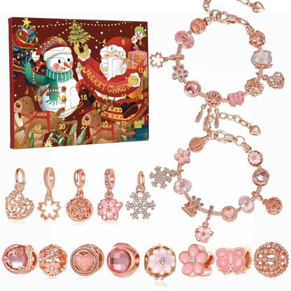 spread out of the pink gold color DIY Christmas Advent Calendar Charm Bracelet Set