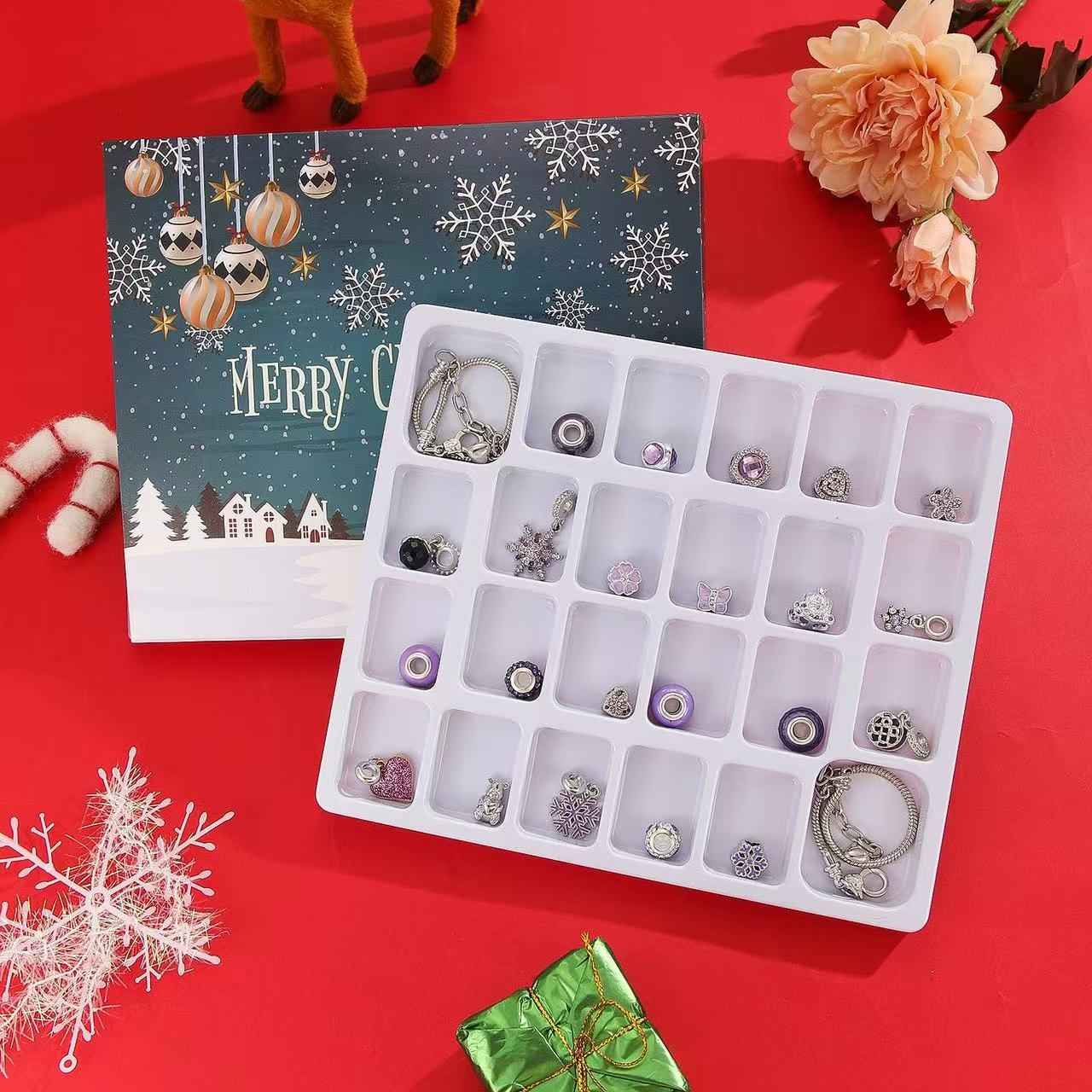 image displaying the inside of box of DIY Christmas Countdown Advent Calendar Charm Set Kit