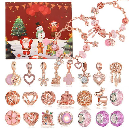 image displaying spread out of the Dream Catcher Advent Calendar DIY Charm Bracelet Set DIY Kit of pink gold color