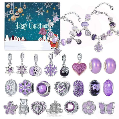 image displaying two finished bracelets, charms, and package of DIY Christmas Countdown Advent Calendar Charm Set