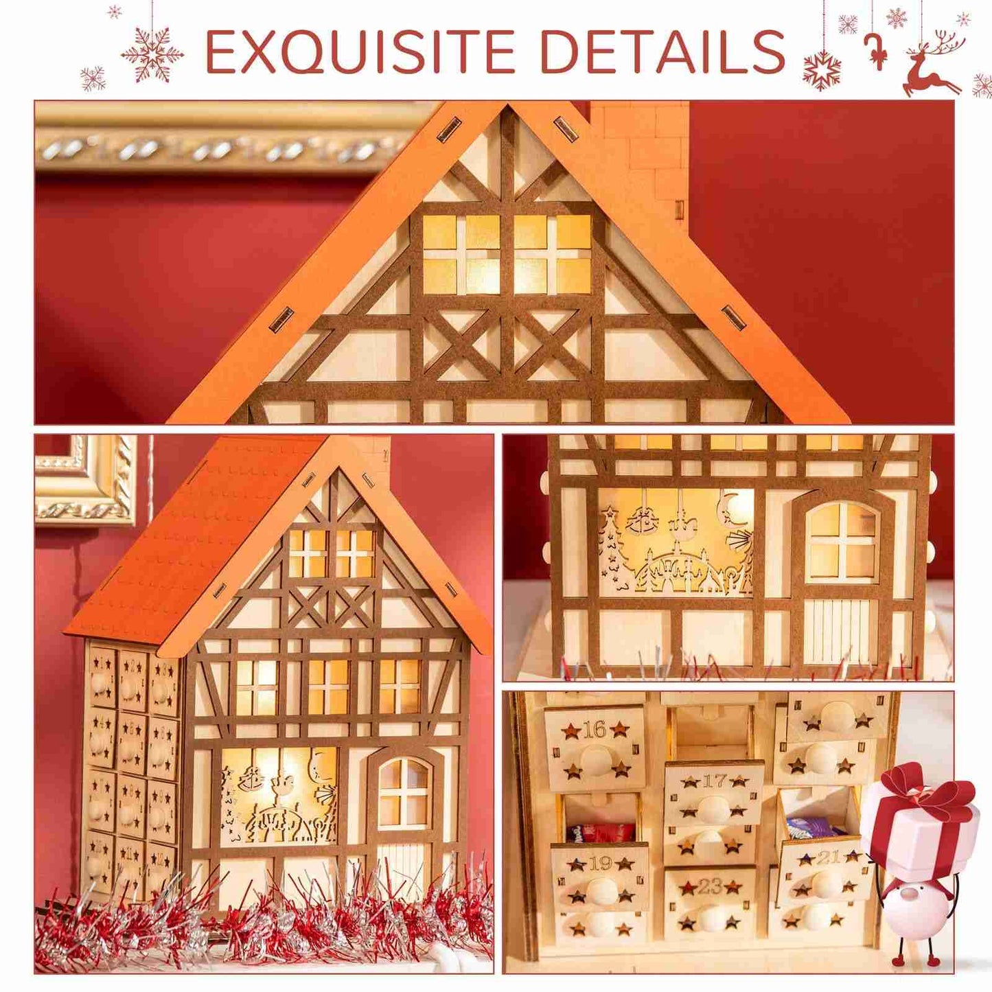 Wooden Christmas Advent Calendar House | LED Lighting