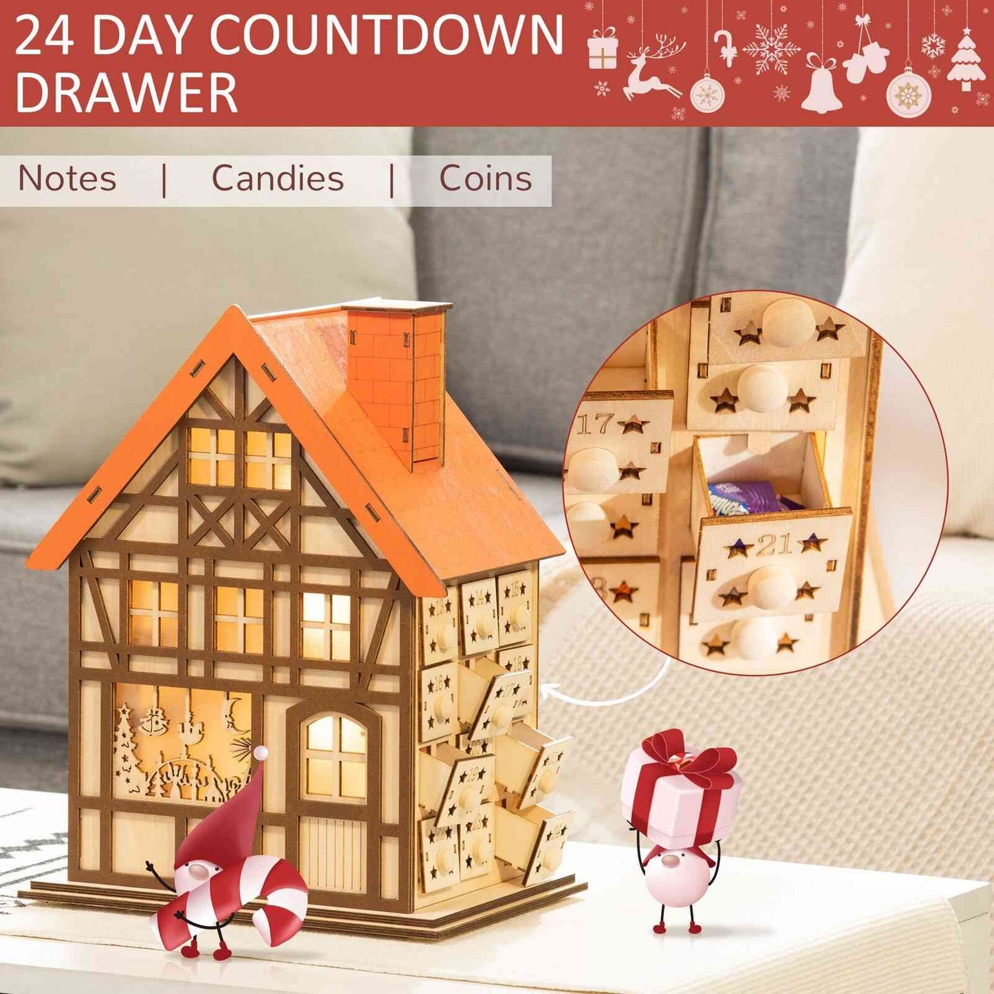 Wooden Christmas Advent Calendar House | LED Lighting