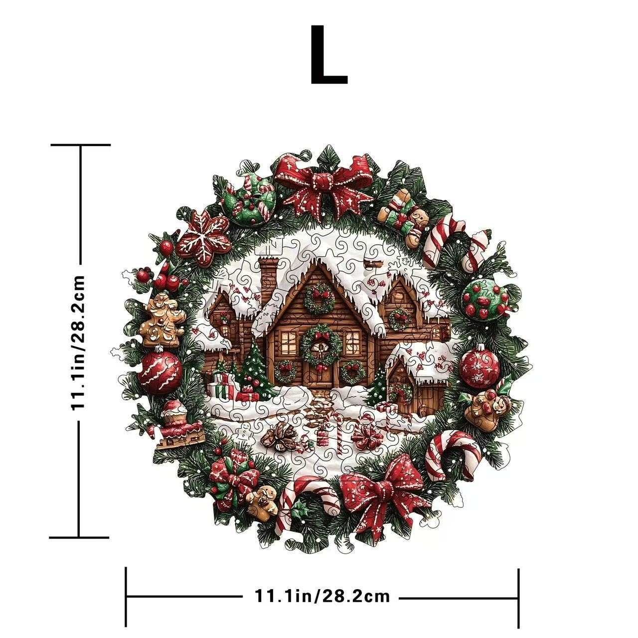 Christmas Cabin Wreath Wooden Jigsaw Puzzle