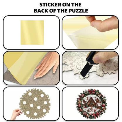 Christmas Cabin Wreath Wooden Jigsaw Puzzle