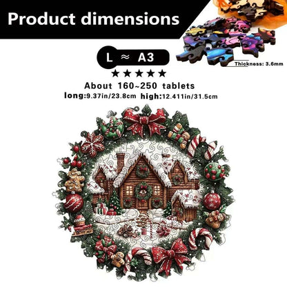 Christmas Cabin Wreath Wooden Jigsaw Puzzle