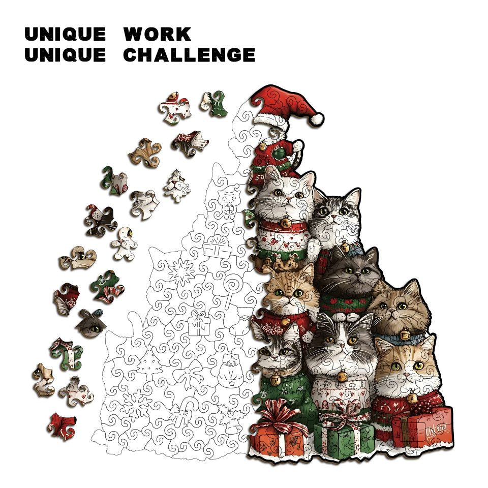 Christmas Cat Tree Wooden Jigsaw Puzzle