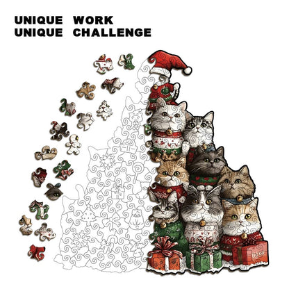 Christmas Cat Tree Wooden Jigsaw Puzzle