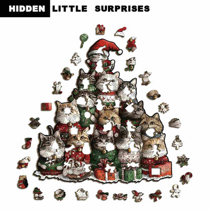 Christmas Cat Tree Wooden Jigsaw Puzzle