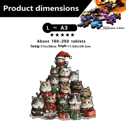 Christmas Cat Tree Wooden Jigsaw Puzzle