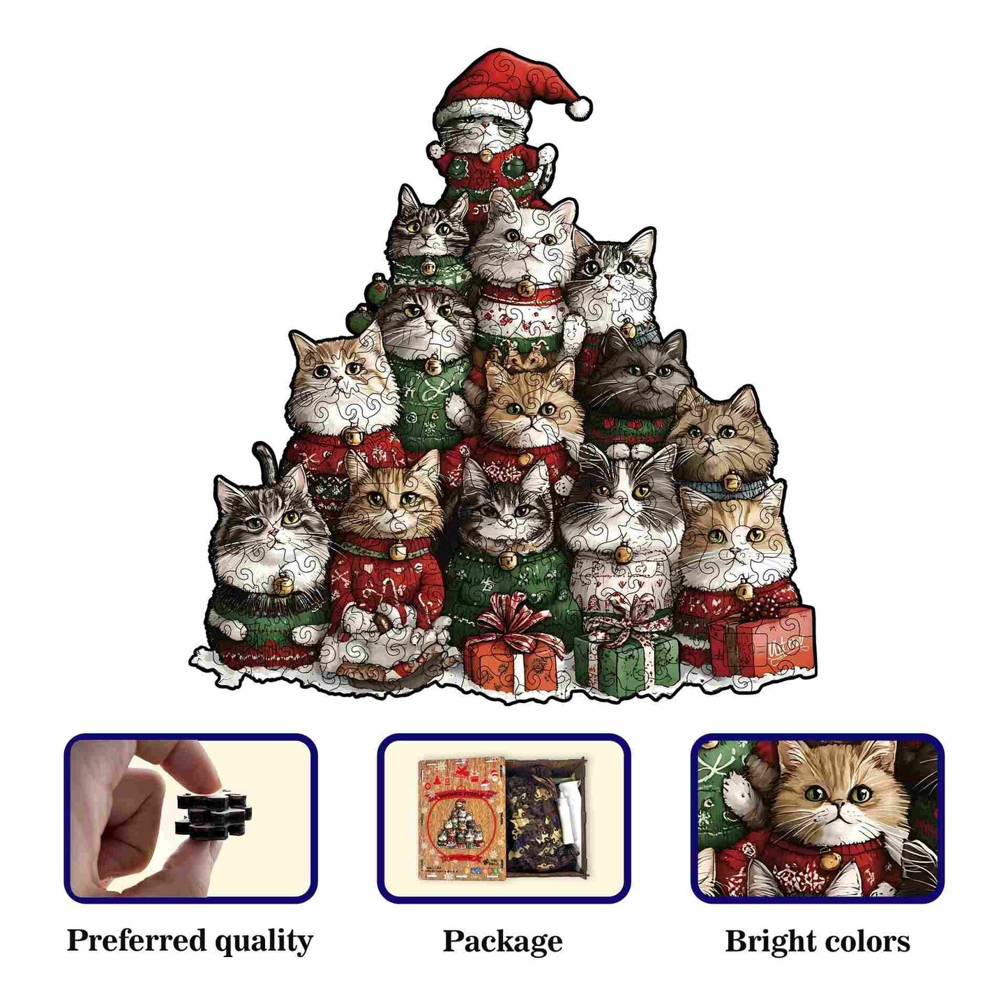Christmas Cat Tree Wooden Jigsaw Puzzle
