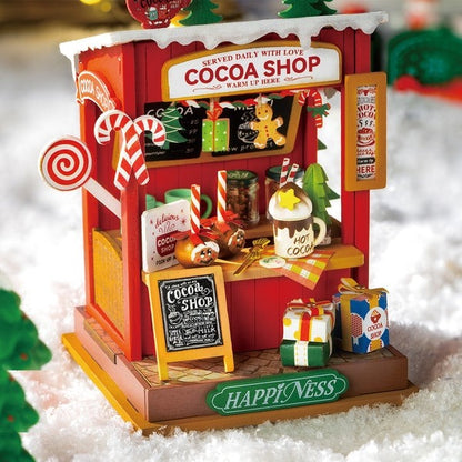 image displaying the left side view of assembled Christmas Cocoa Shop DIY Miniature House Kit