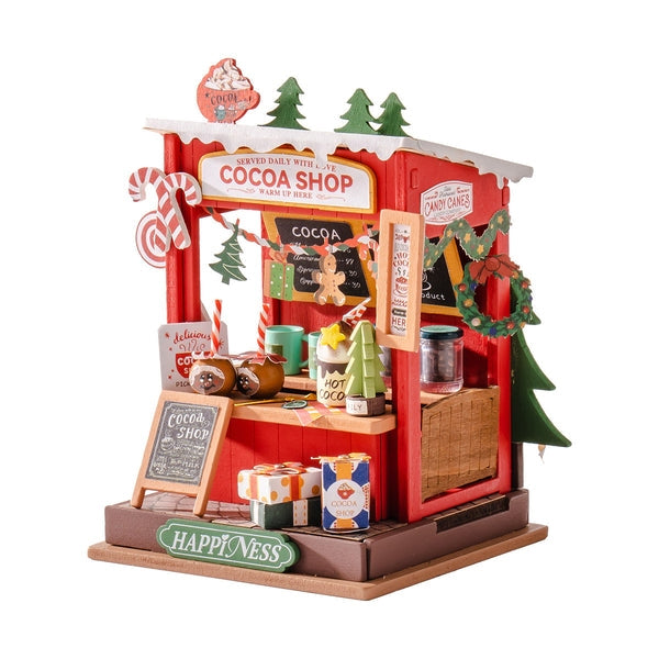 image displaying the assembled Christmas Cocoa Shop DIY Miniature House Kit in white background