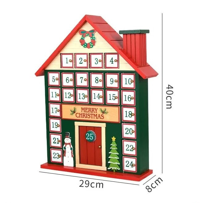 size of Red Christmas Countdown Wooden Advent Calendar in design of House Shape