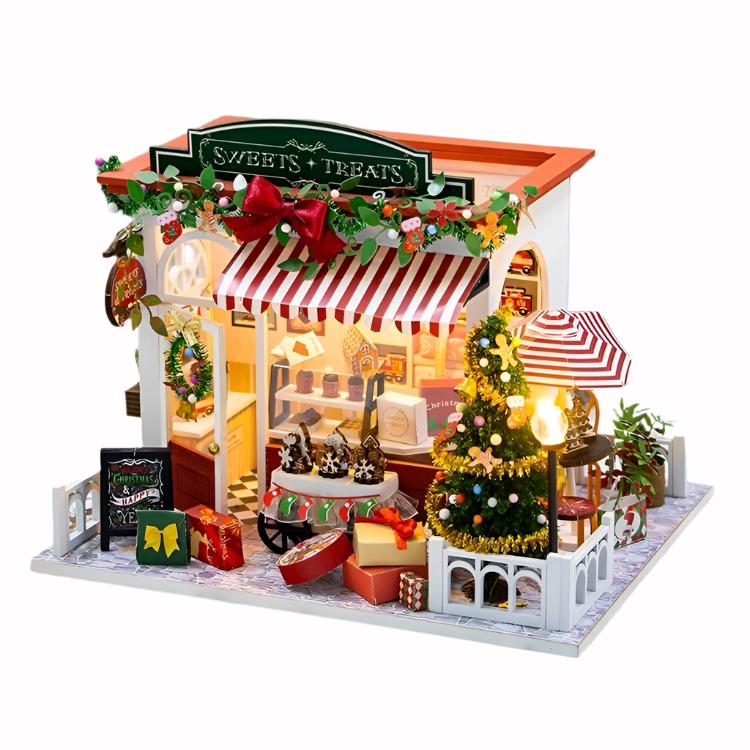 image showing a finished Christmas Dessert Shop DIY Miniature House Kit in a white background