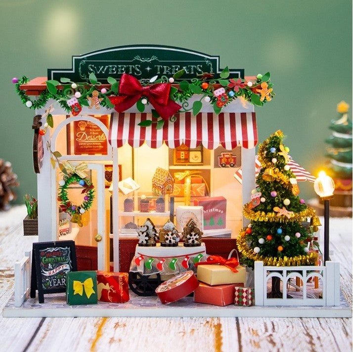 front side view of the Christmas Dessert Shop DIY Miniature House Kit